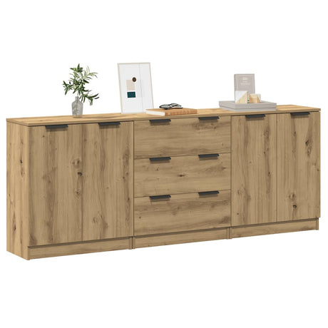 Dressoirs 3 st 60x30x70 cm bewerkt hout artisanaal eikenkleurig - AllerleiShop