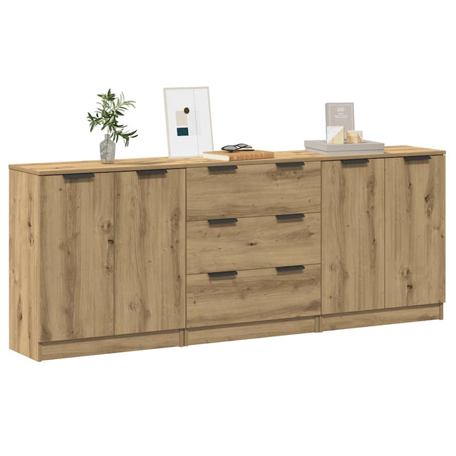 Dressoirs 3 st 60x30x70 cm bewerkt hout artisanaal eikenkleurig - AllerleiShop