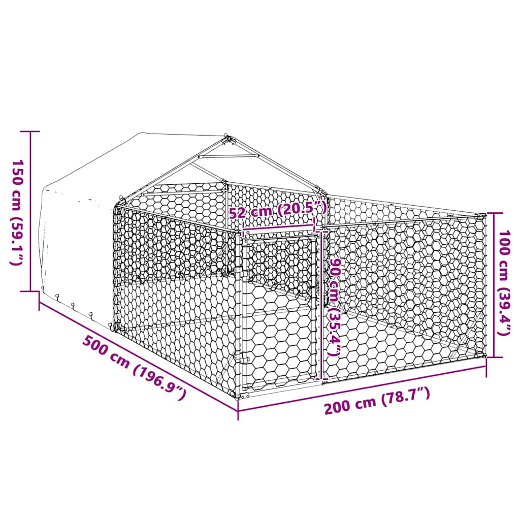 Hondenkennel met ren 5x2x1,5 m gegalvaniseerd staal