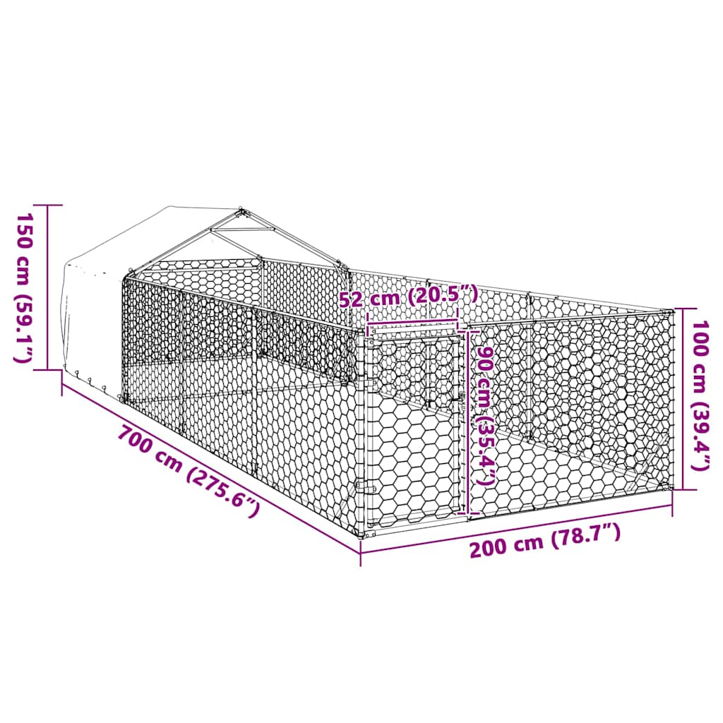 Hondenkennel met ren 7x2x1,5 m gegalvaniseerd staal