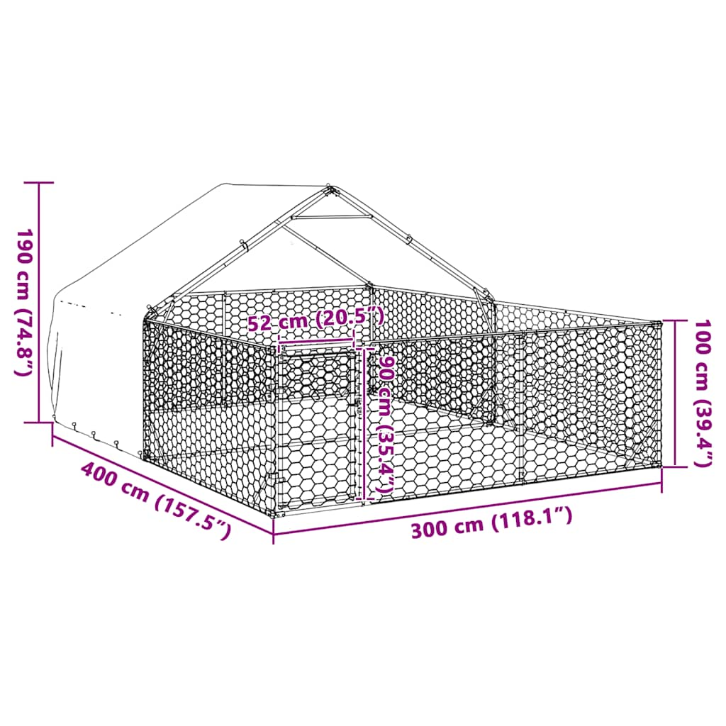 Hondenkennel met ren 4x3x1,9 m gegalvaniseerd staal