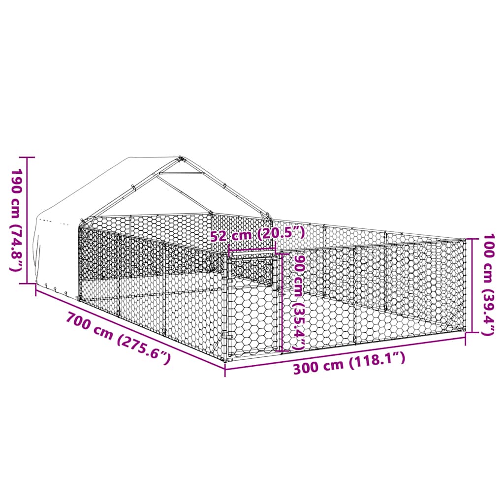 Hondenkennel met ren 7x3x1,9 m gegalvaniseerd staal