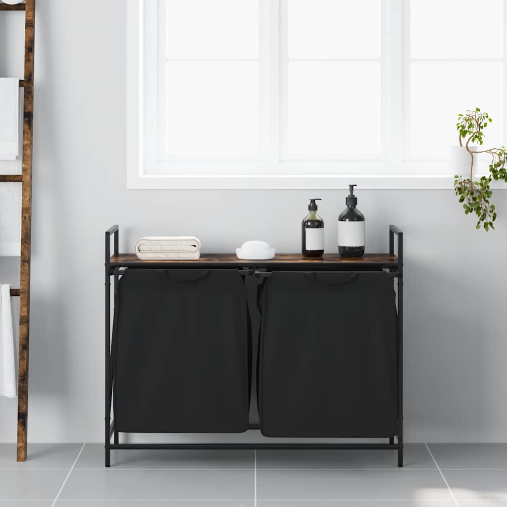 Wasmand 2 vakken met plank gerookt eikenkleurig