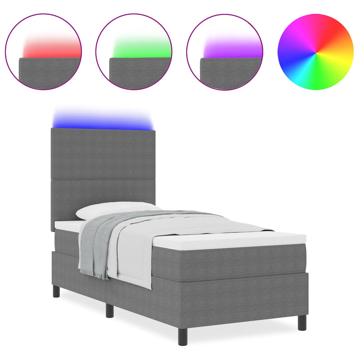 Boxspring Bed met Matras & LED Licht Grijs 80x200 cm Corduroy Stof
