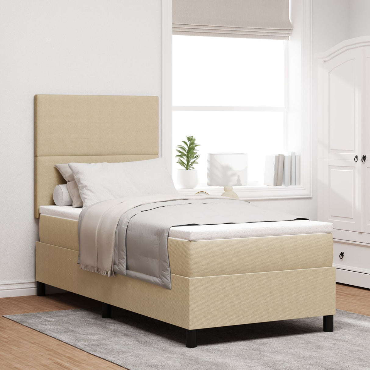 boxspringbed met matras & LED licht Groen Grijs 80x200 cm Corduroy stof