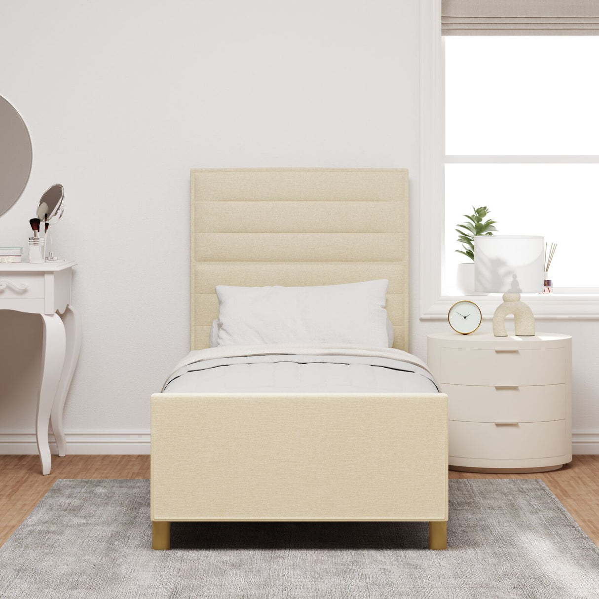 Bedframe - Crème, 90x200 cm, Stof
