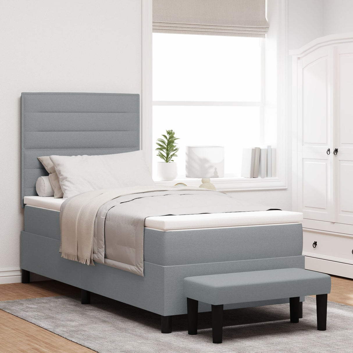 Boxspringbed met Matras & Bank Lichtgrijs 80x200 cm Stof