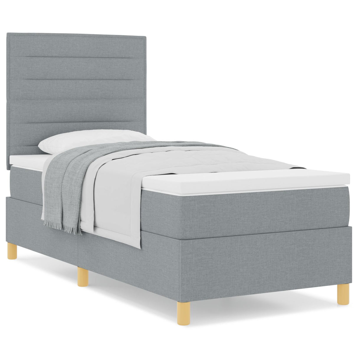 Boxspring Bed met Matras Lichtgrijs Eenpersoons Stof
