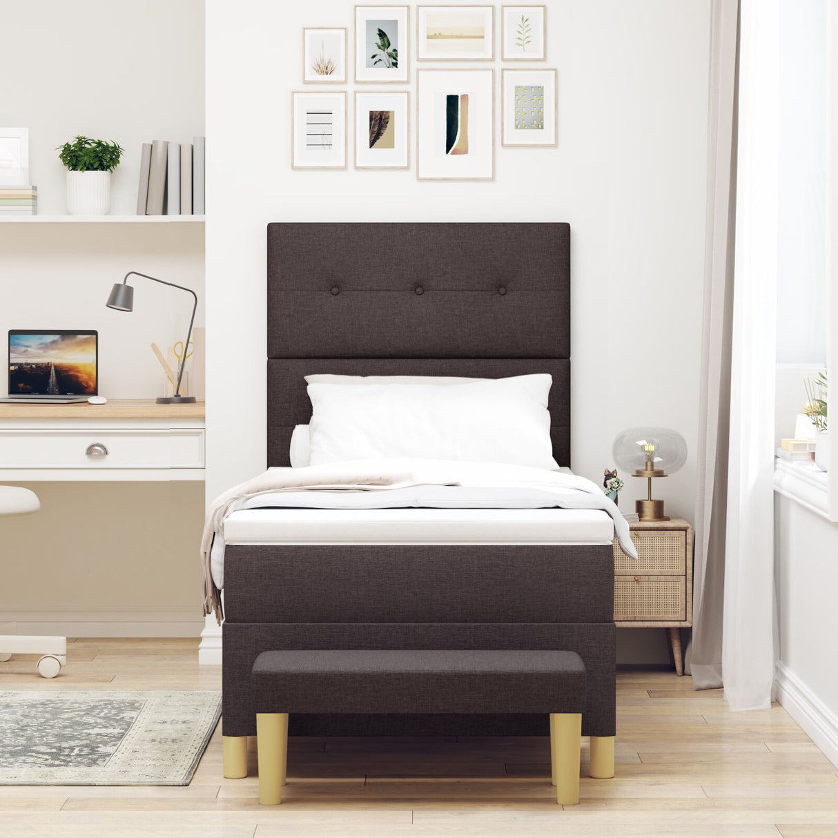Boxspring Bed met Matras & Bank Donkerbruin 80x200 cm Stof