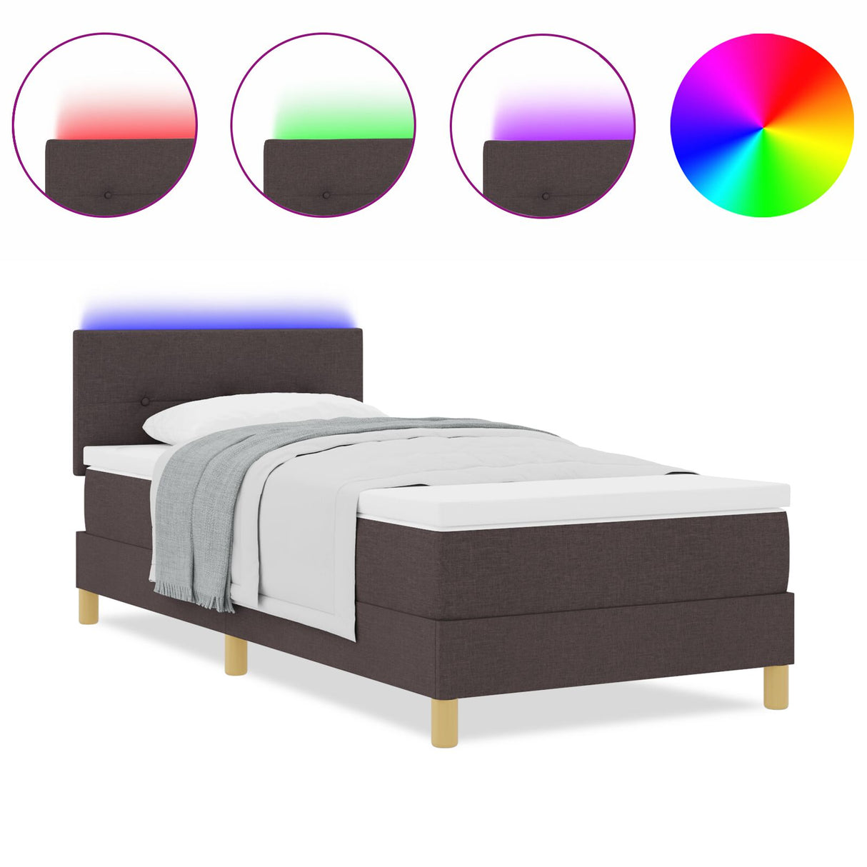 Boxspring Bed met Matras & LED Donkerbruin 90x190 cm Stof