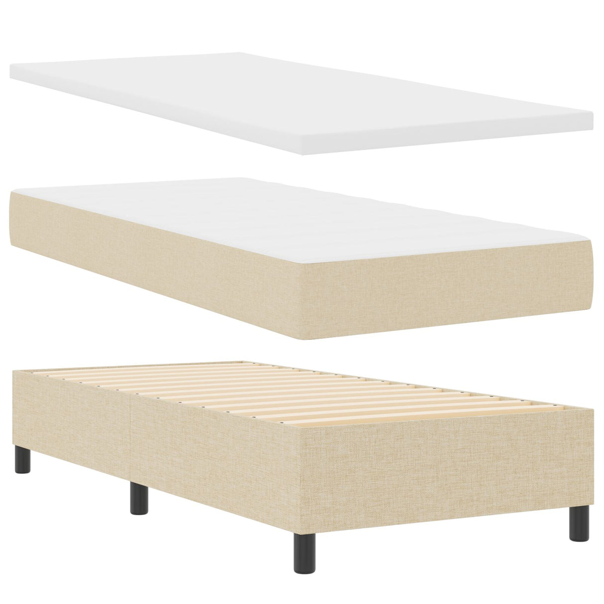 Boxspringbed met Matras Crème Eenpersoons Stof