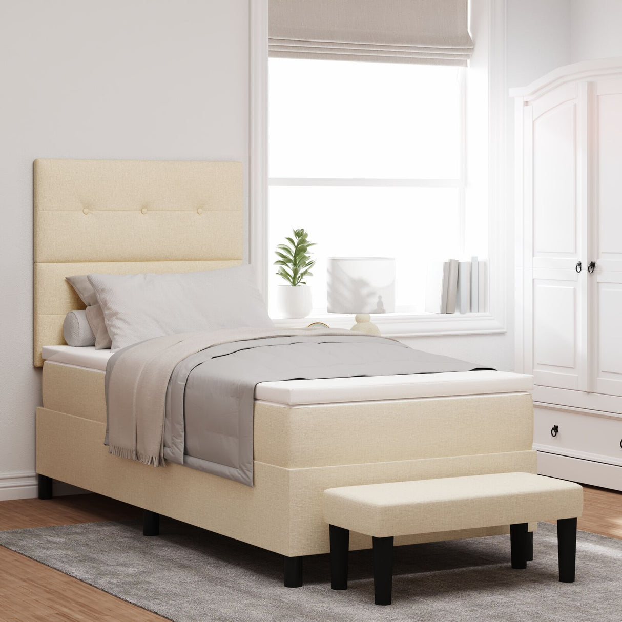 Boxspringbed met Matras & Bank Crème 80x200 cm Stof