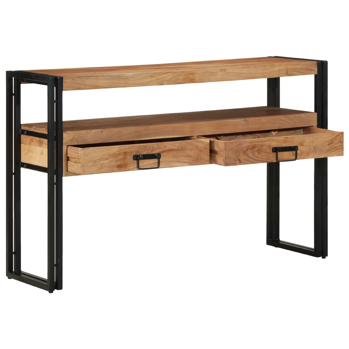 Bijzettafels Zwart 120x33x75 cm Massief acaciahout en metaal