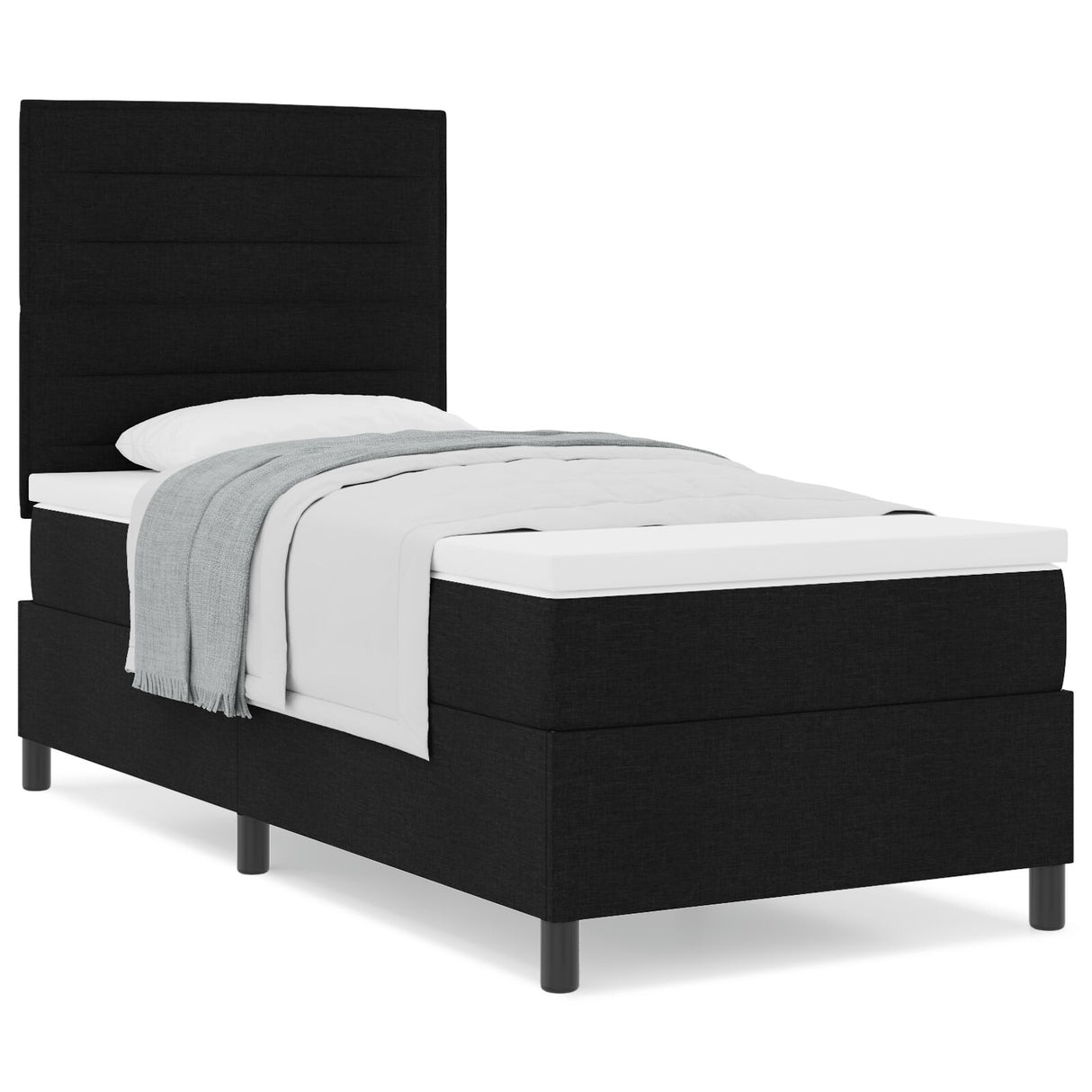 Boxspring Bed met Matras Zwart eenpersoons Stof
