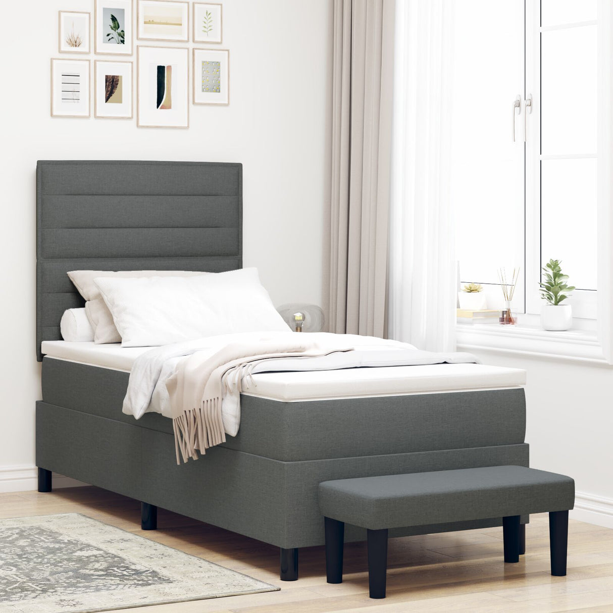 Boxspringbed met matras & bank Donkergrijs 90x190 cm Stof