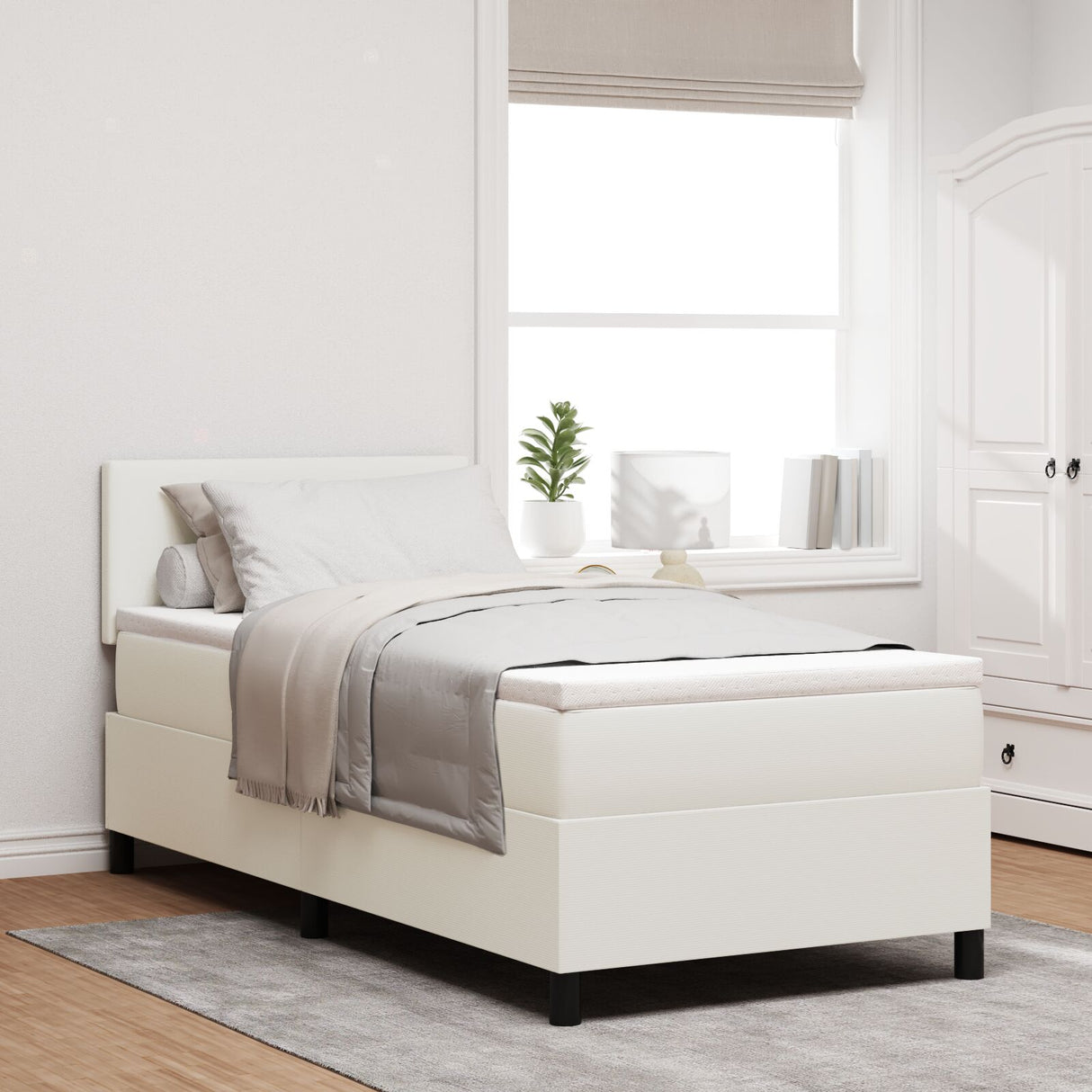 Boxspringbed met Matras & LED Crème Eenpersoons Corduroy Stof