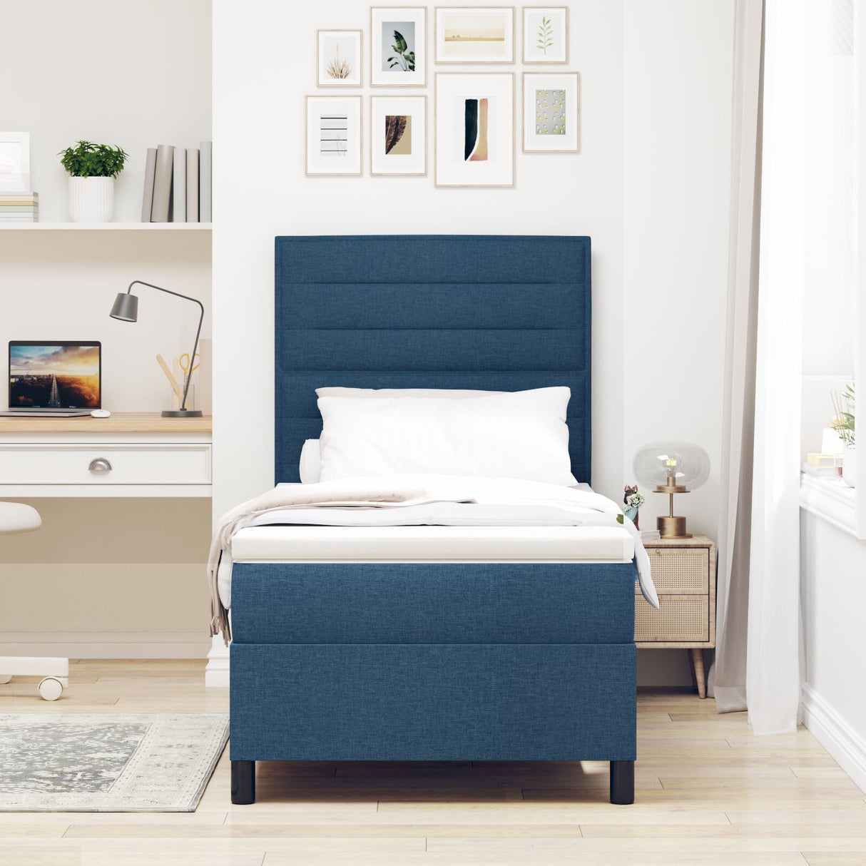 Boxspringbed met Matras Blauw 80x200 cm Stof