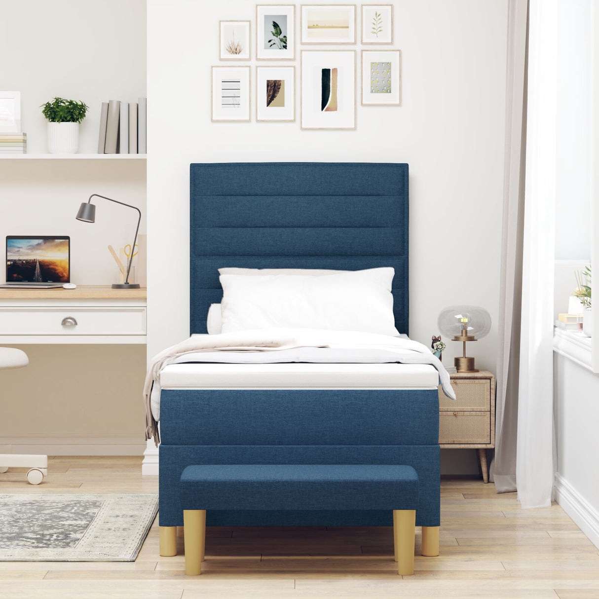 Boxspringbed met Matras & Bank Blauw 80x200 cm Stof