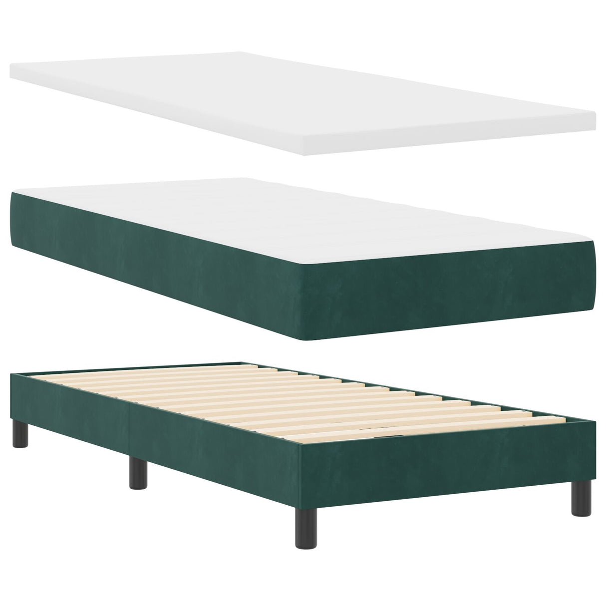 Boxspring Bed met Matras Donkergroen Eenpersoons Fluweel
