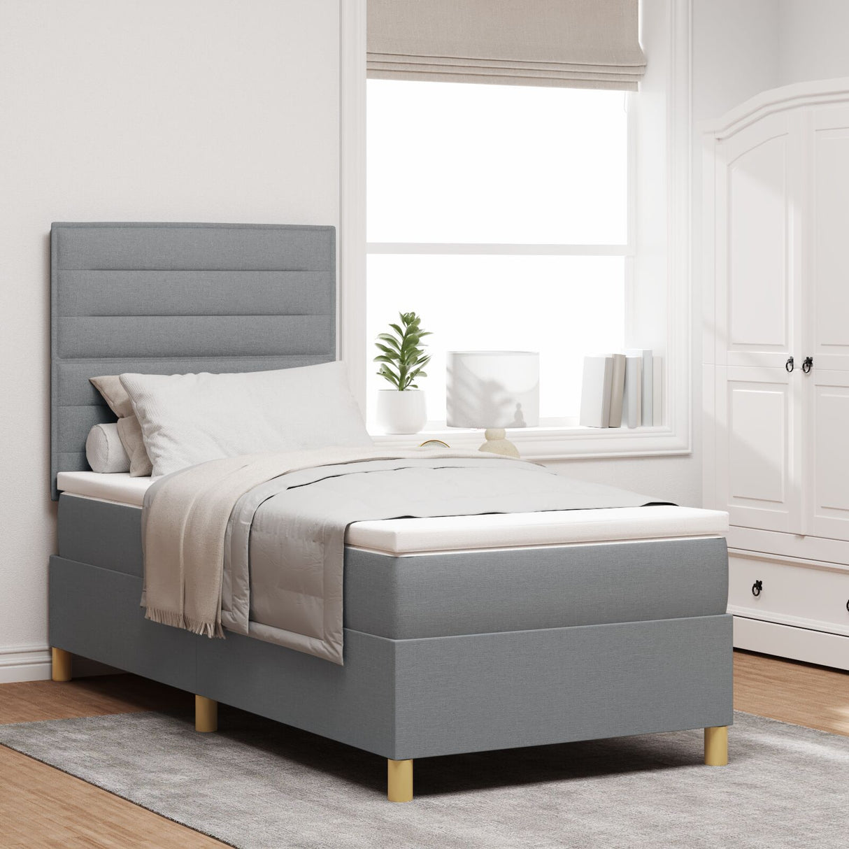 Boxspring Bed met Matras & LED Licht Grijs 90x190 cm Stof