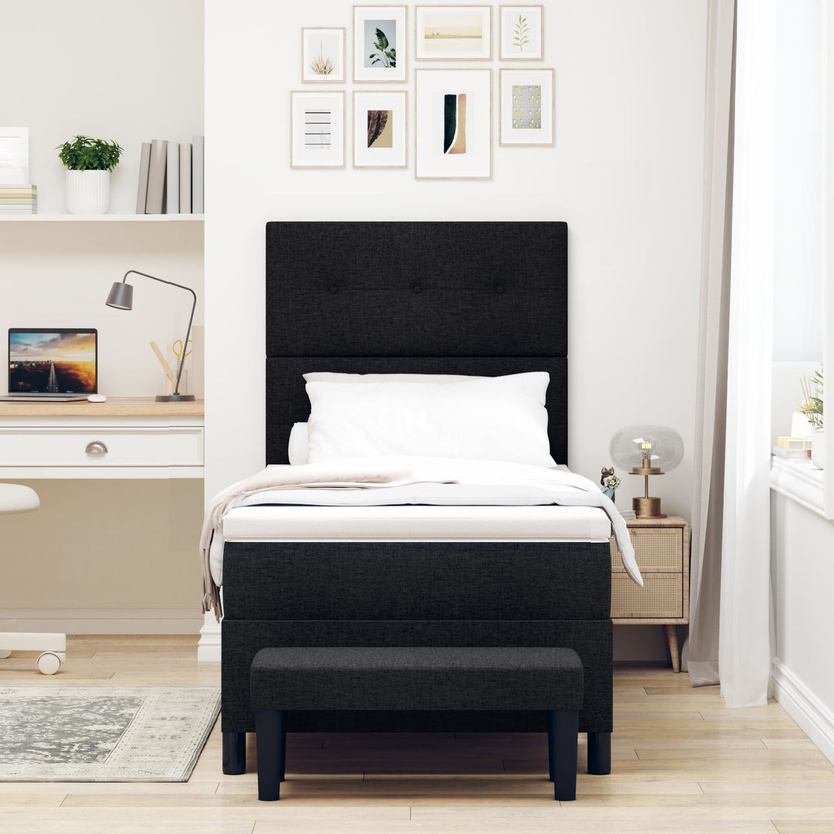 Boxspringbed met Matras & Bank Zwart 90x190 cm Stof