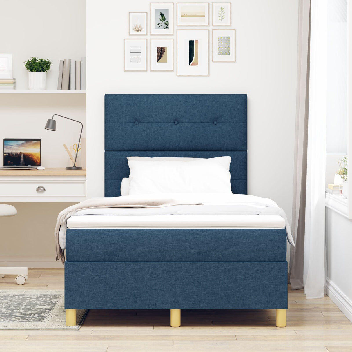 Boxspringbed met matras blauw klein dubbel stof