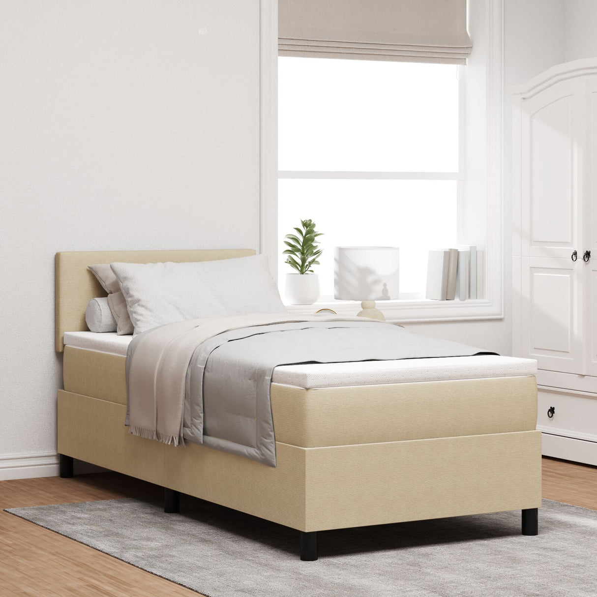 Boxspringbed met matras & LED licht groen grijs eenpersoons ribfluwelen stof
