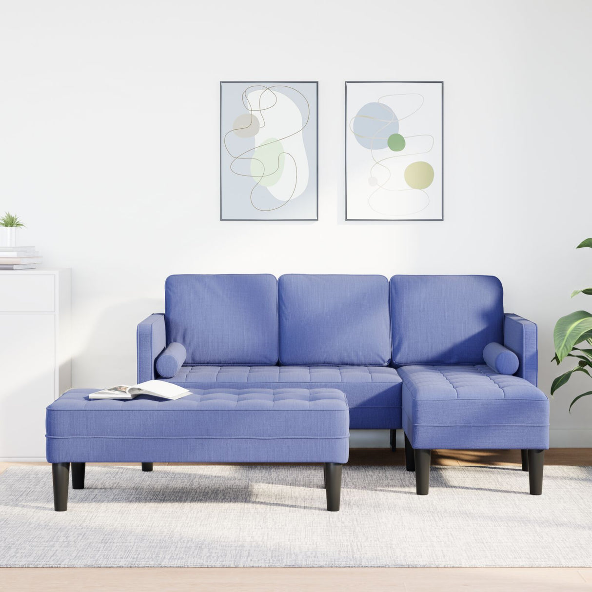 2-delig bankstel met kussens jeans blauw stof