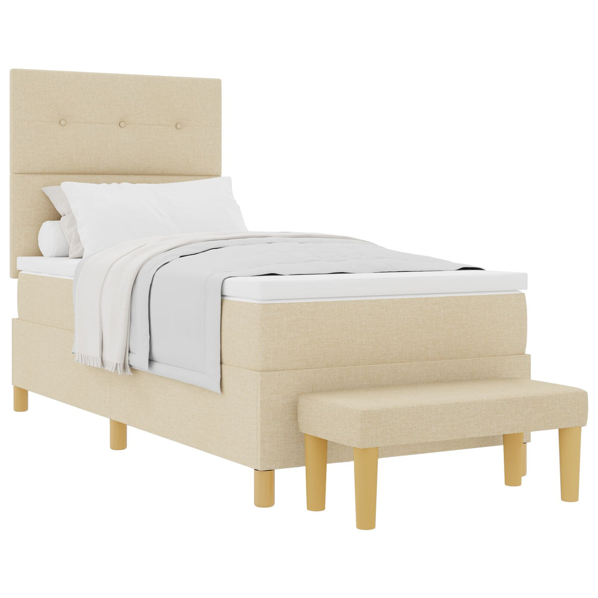 Boxspringbed met Matras & Bank Crème 90x190 cm Stof
