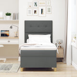 Boxspring Bed met Matras Donkergrijs Eenpersoons Stof