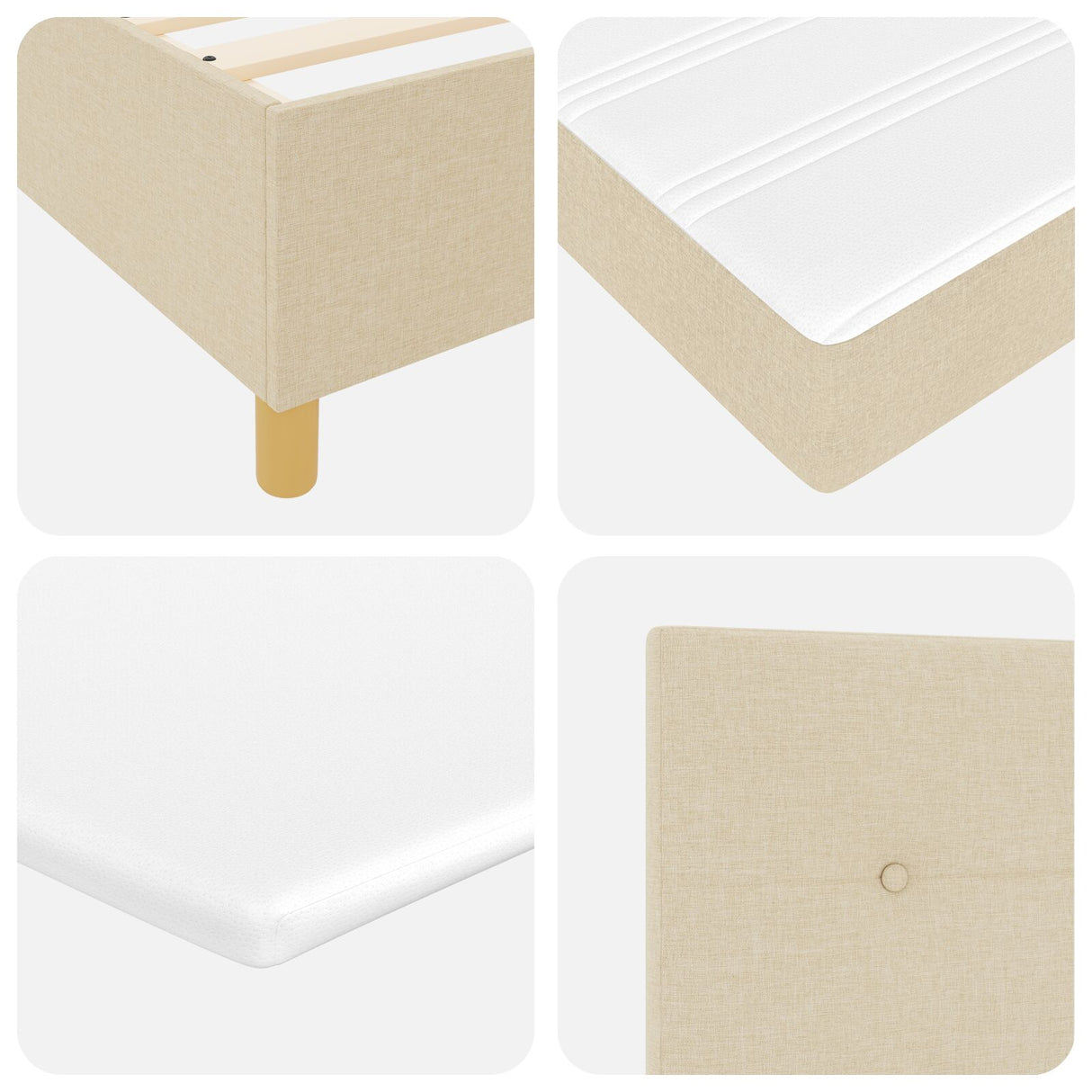 Boxspringbed met matras crème eenpersoons stof