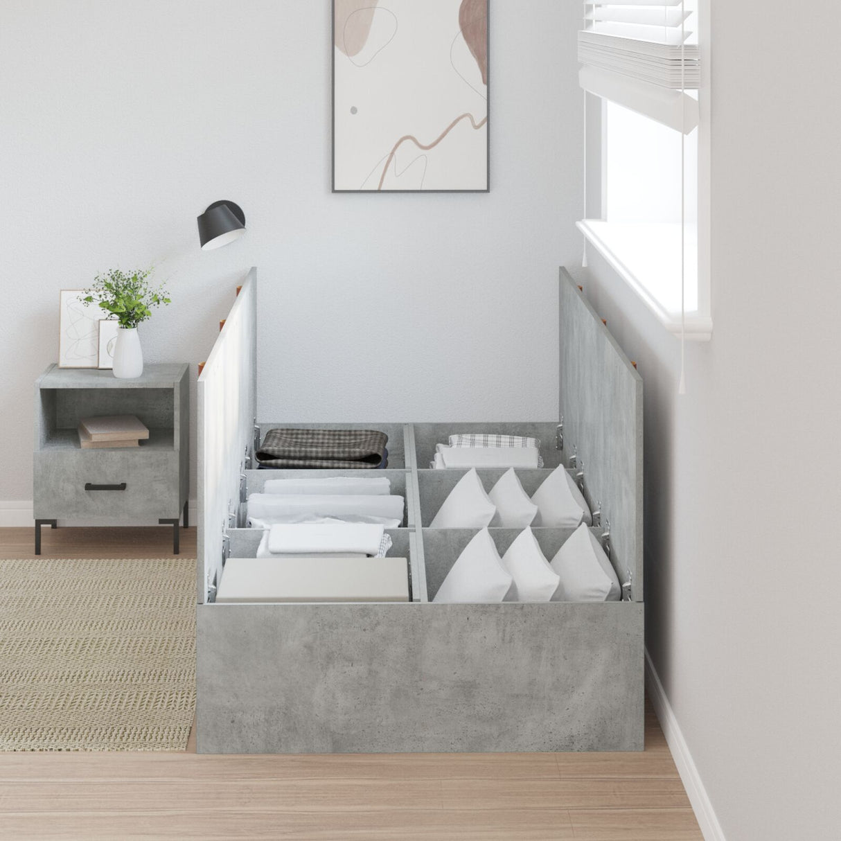 Bedframe Beton grijs Hout Duurzaam Opslagbedframe Rechthoekig