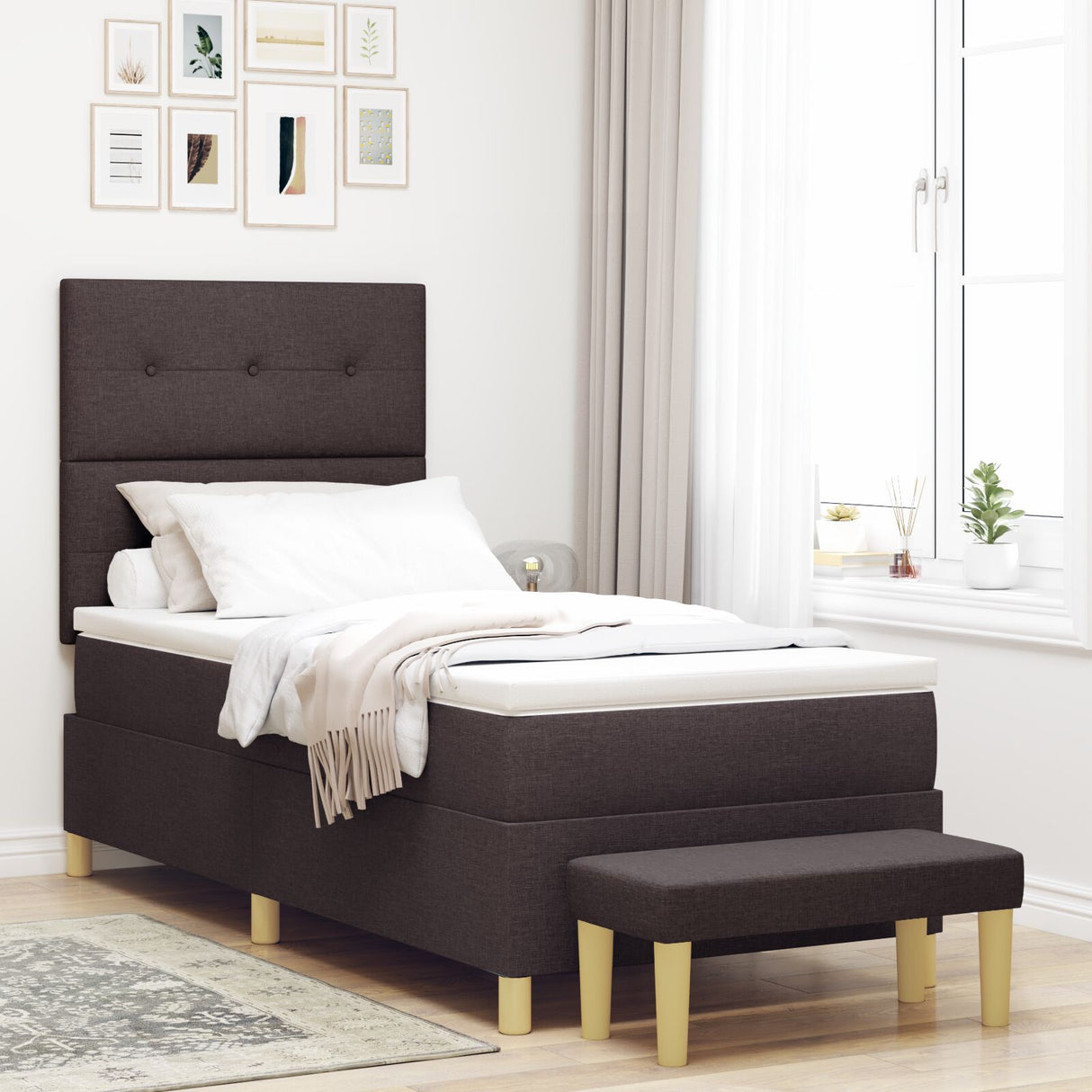 Boxspring Bed met Matras & Bank Donkerbruin 80x200 cm Stof