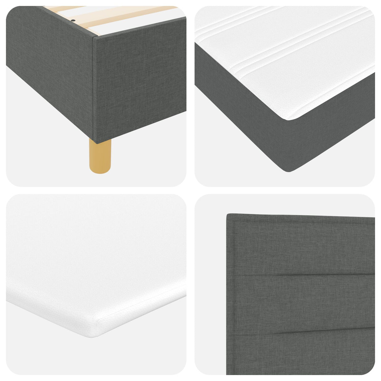 Boxspring Bed met Matras Donkergrijs Eenpersoons Stof