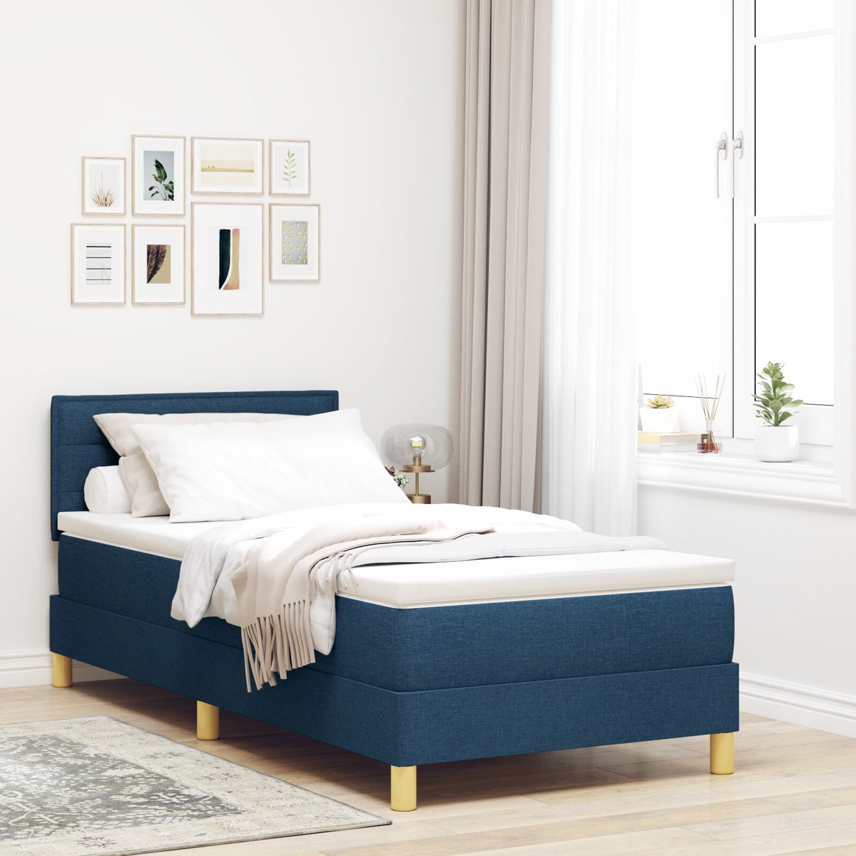 Boxspring Bed met Matras Blauw 80x200 cm Stof
