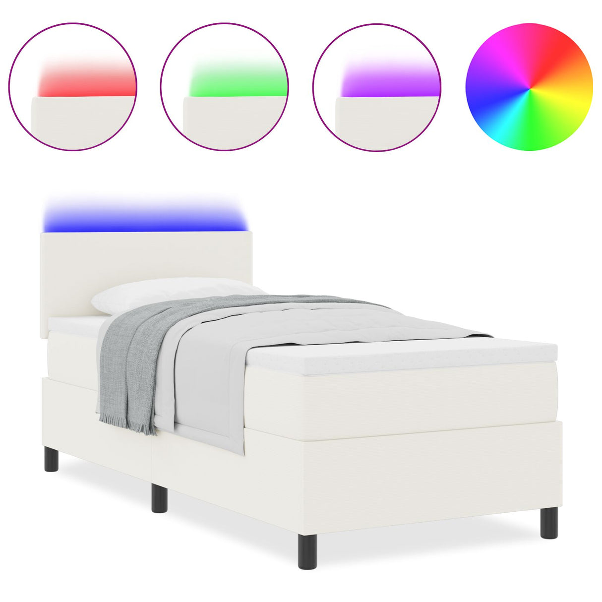Boxspringbed met Matras & LED Crème Eenpersoons Corduroy Stof