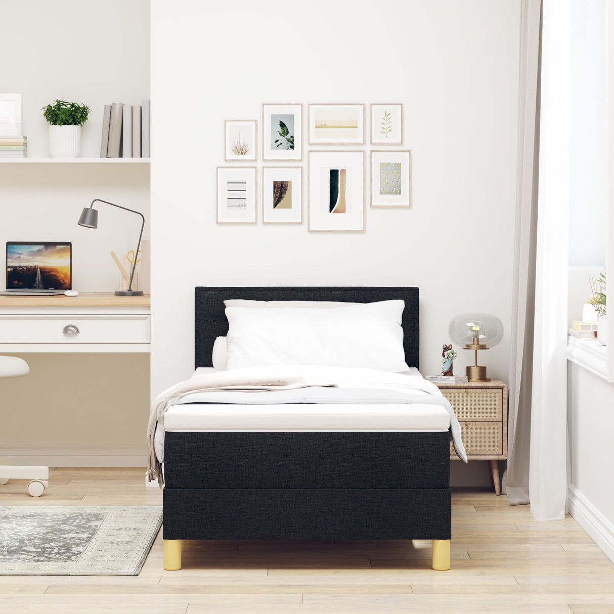Boxspringbed met Matras Zwart 80x200 cm Stof