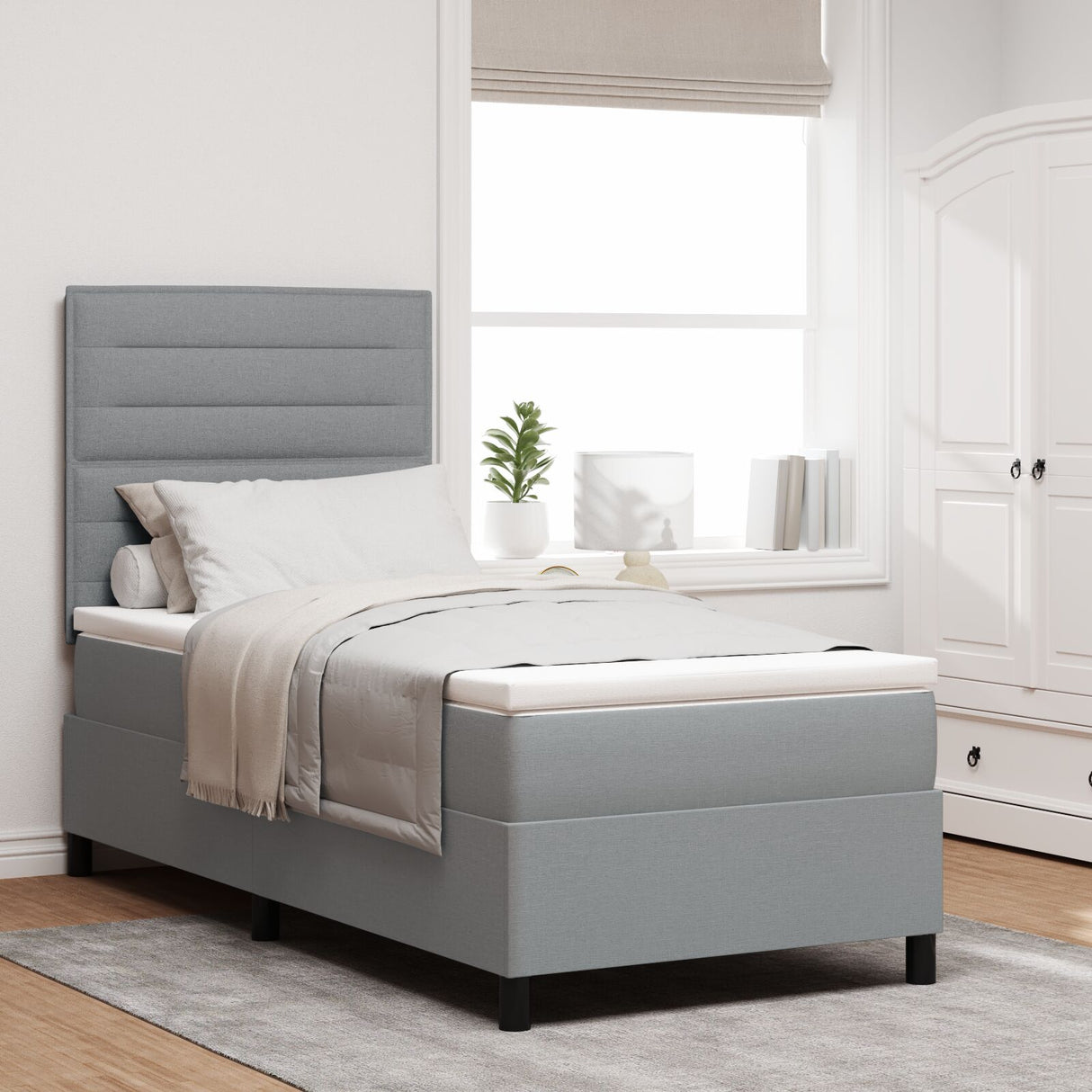 Boxspringbed met Matras Lichtgrijs 80x200 cm Stof