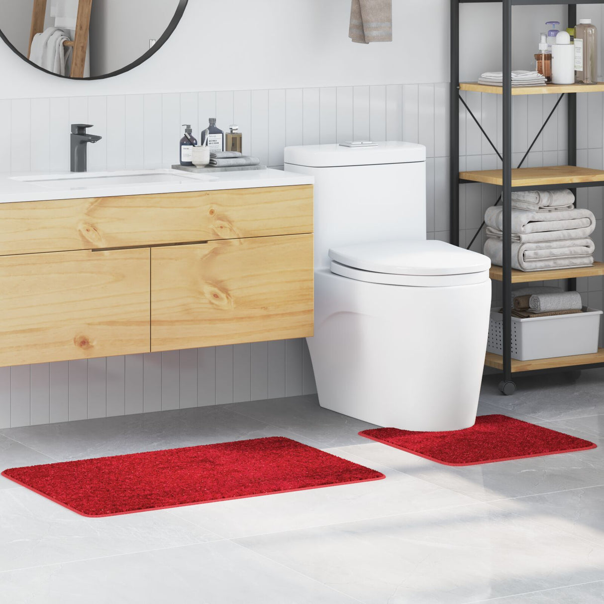 2 Delige Badmat Set Rood Polypropeen Antislip