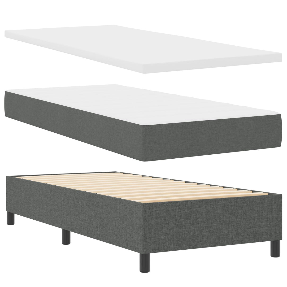 Boxspringbed met Matras Donkergrijs Eenpersoons Stof