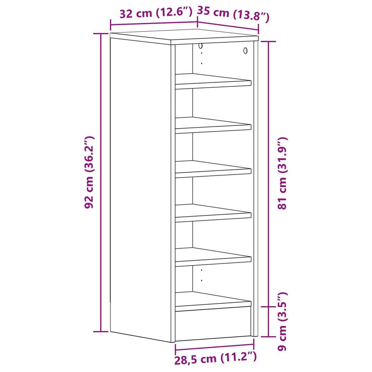 Schoenenkast Zwart Eiken 31,5x35x90 cm Gelaagd Hout