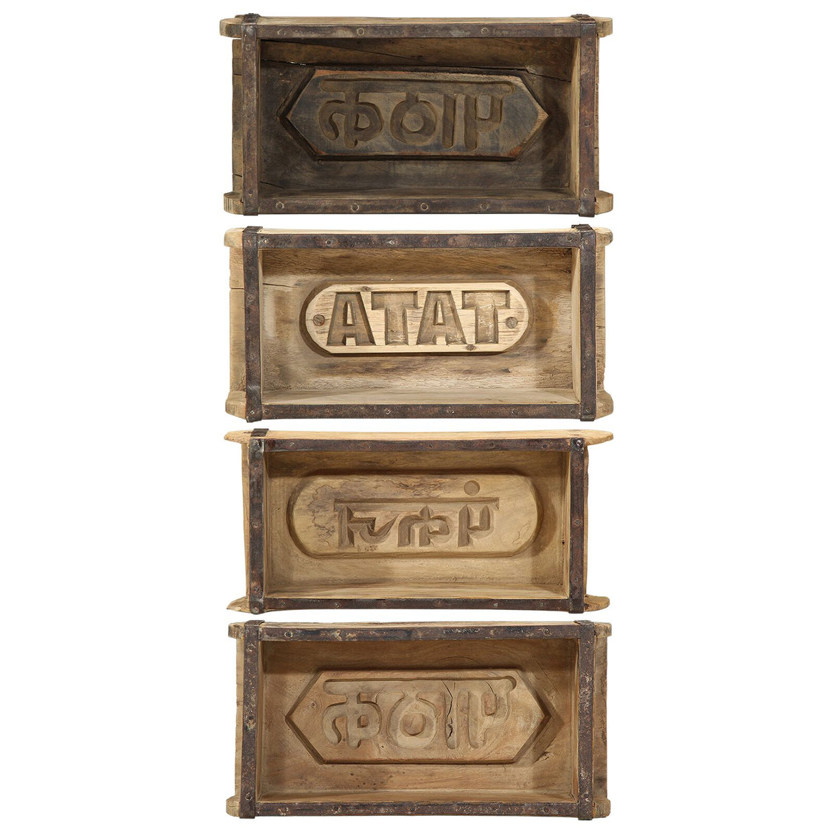 Dienbladen 4 stuks 30x15x9 cm Massief Hout Gerecycled