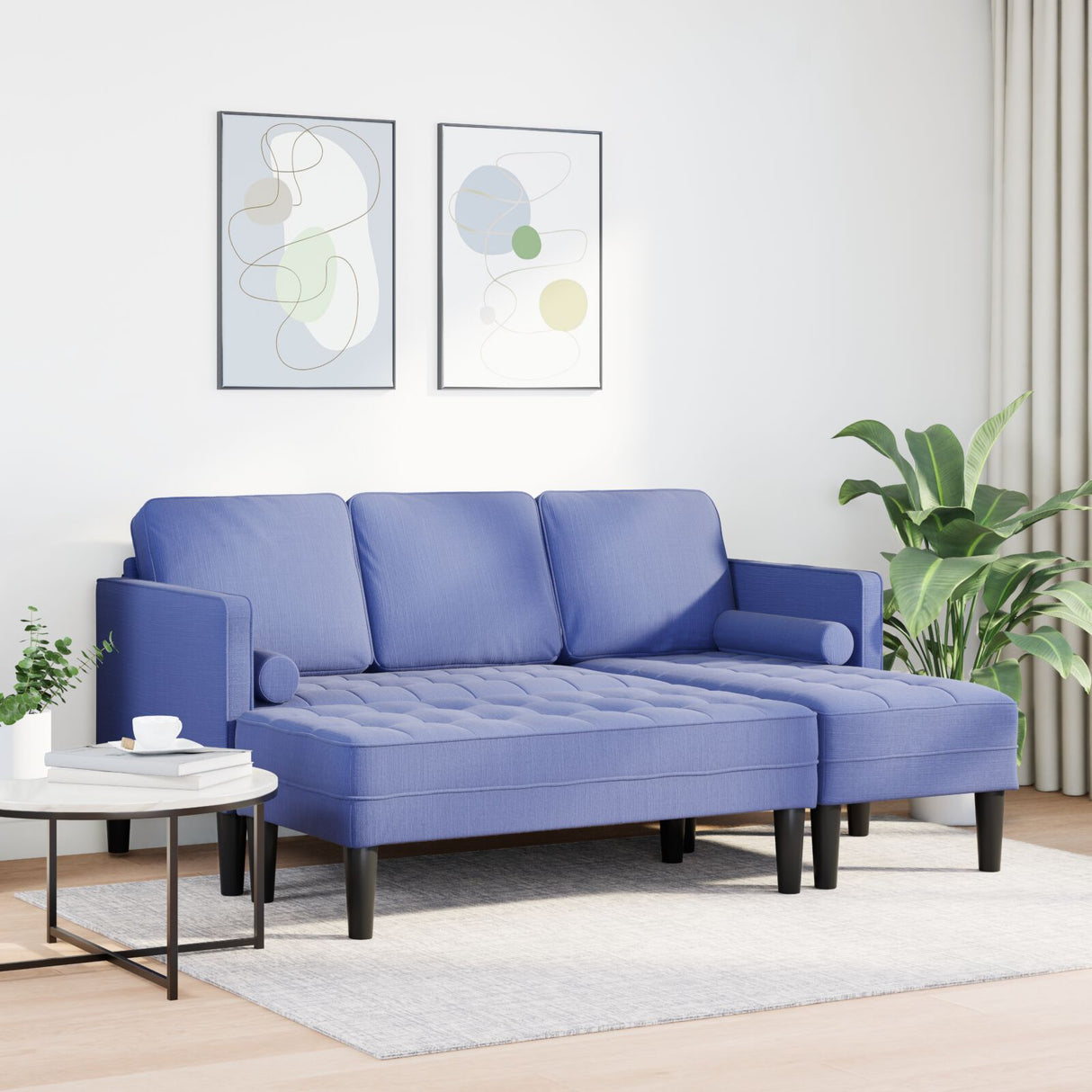 2-delig bankstel met kussens jeans blauw stof
