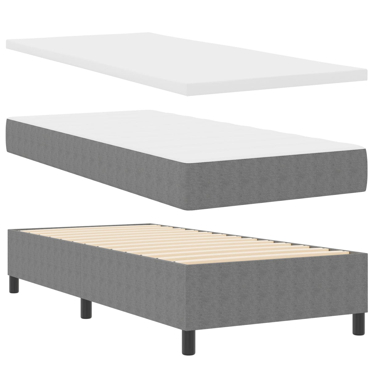Box Spring Bed met Matras Licht Grijs Eenpersoons Ribstof
