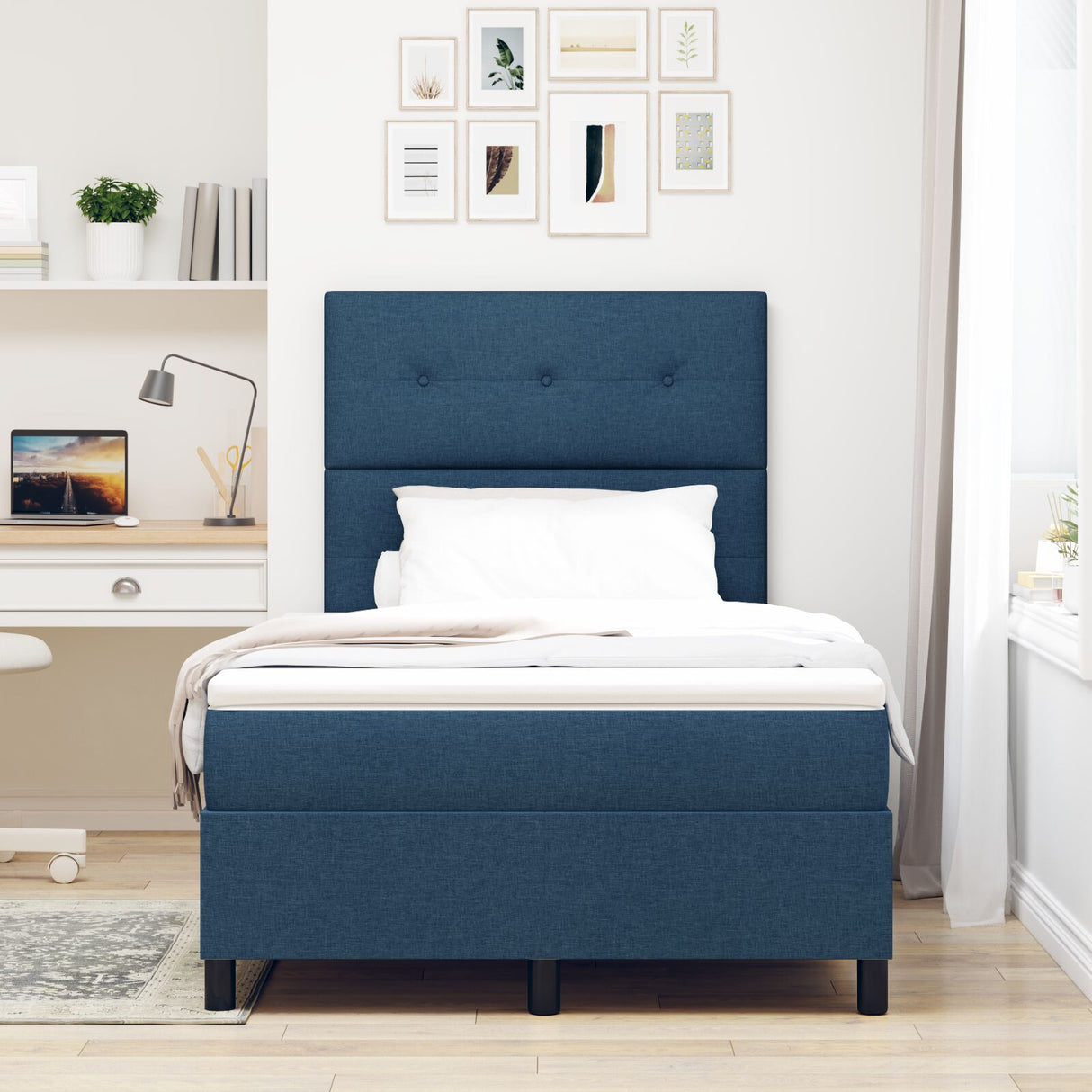 Boxspringbed met Matras in Blauw, Klein dubbel stof