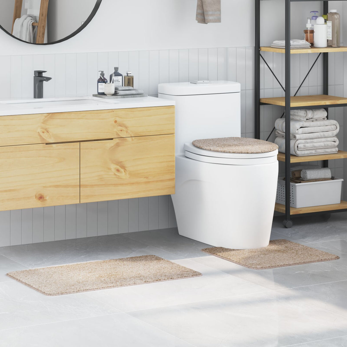 3-delige badmatset Crème Polypropeen Antislip