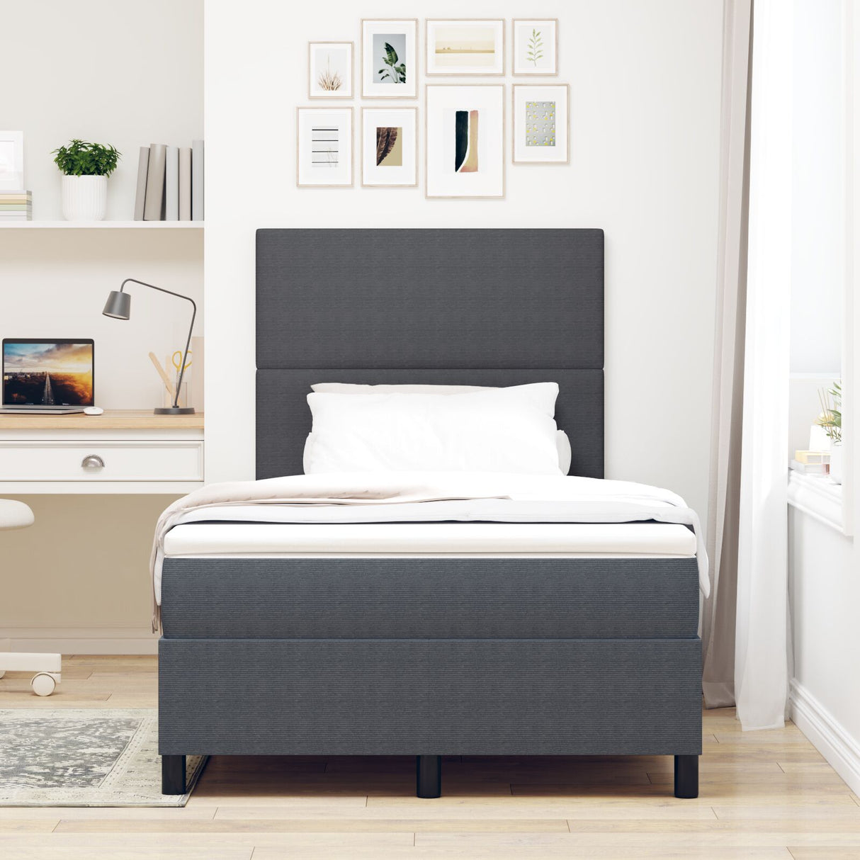 Boxspring Bed met Matras Donkergrijs Klein Tweepersoons Corduroy Stof