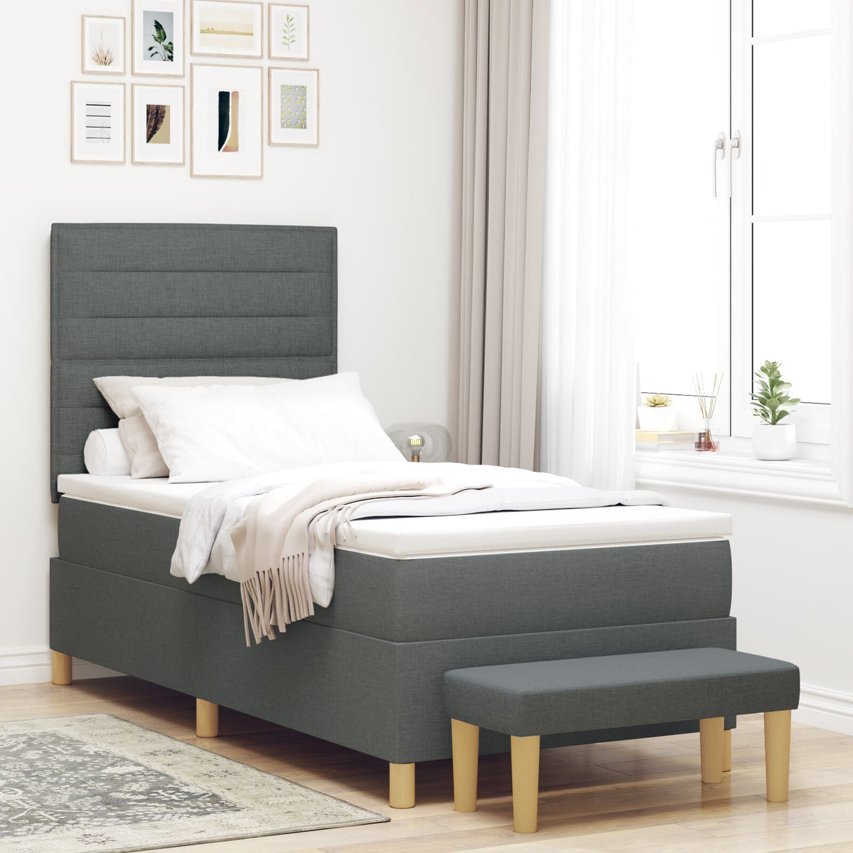 Boxspringbed met Matras & Bank Donkergrijs 80x200 cm Stof