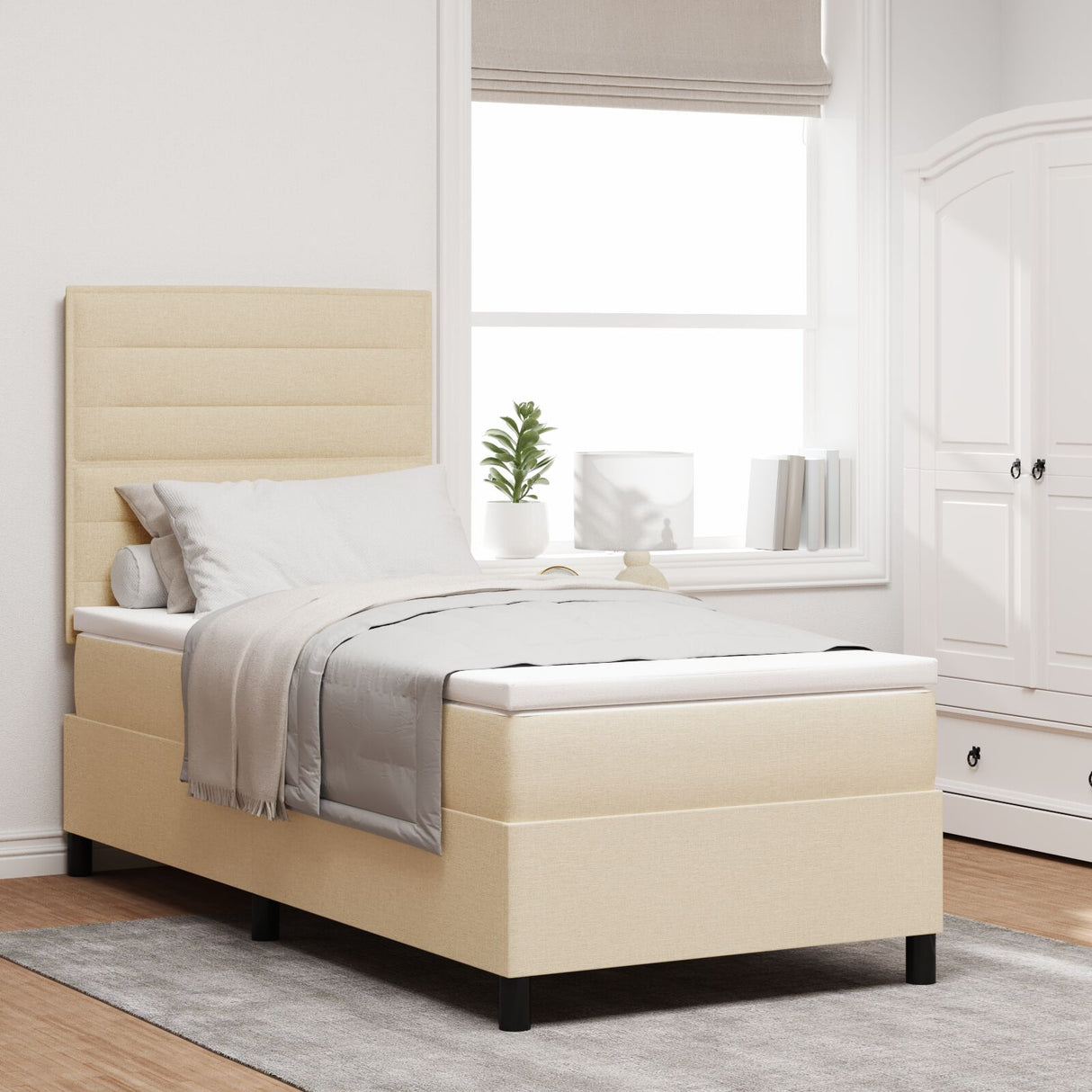 Boxspringbed met Matras Crème Eenpersoons Stof