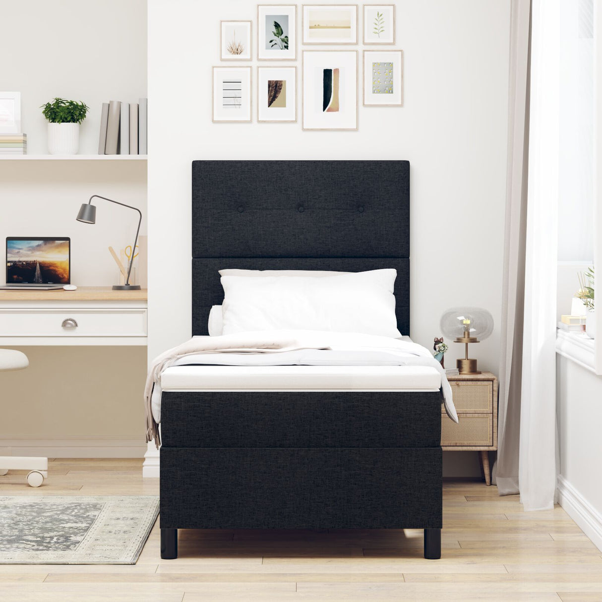 Boxspringbed met Matras Zwart 80x200 cm Stof
